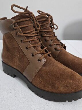 NWT Banana Republic Womens Leather Mixed Media Hiker Boots Size 7.5 Brown Suede